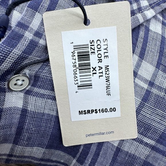 Peter Millar Crown Crafted XL Men's Long Sleeve Button Down Plaid Linen‎ Shirt - Picture 6 of 9